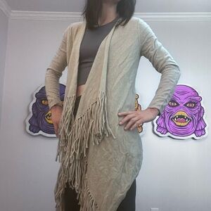 Boden gray open fringe cardigan